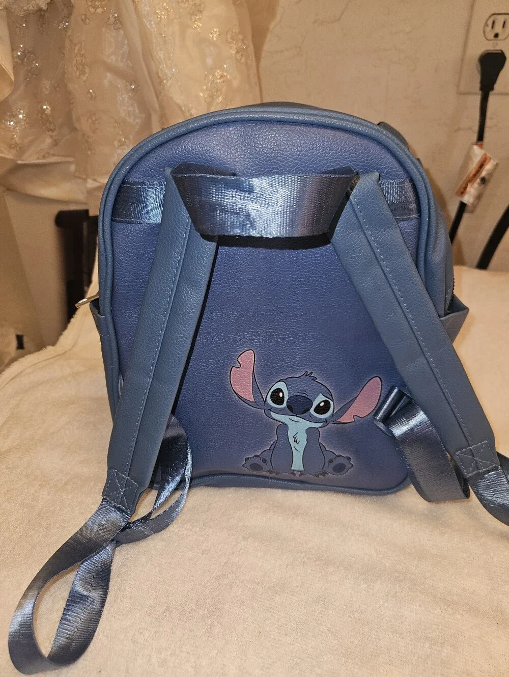Disney Blue Stitch Character  Backpack with Pink Ear Accents